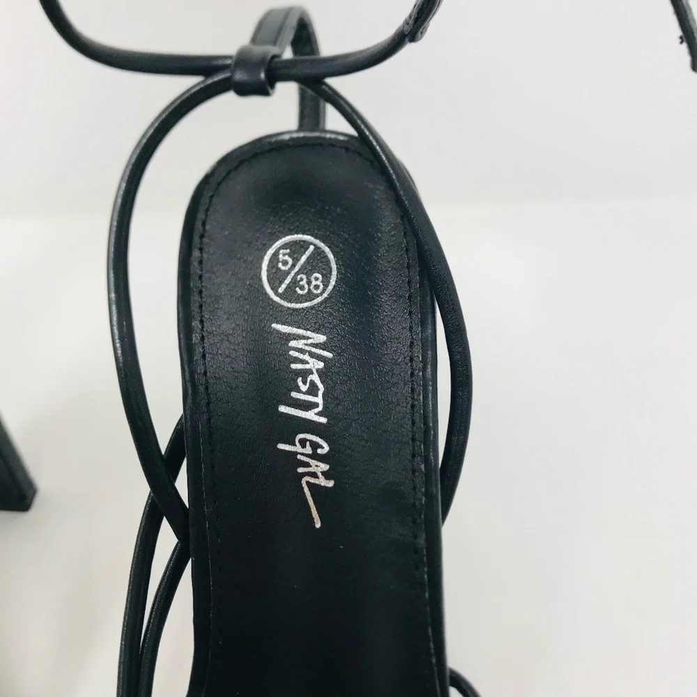 Nasty Gal Square Toe Ankle Strap Strappy Heel Black Size 38 - Picture 3 of 7